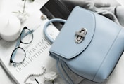 blue leather backpack