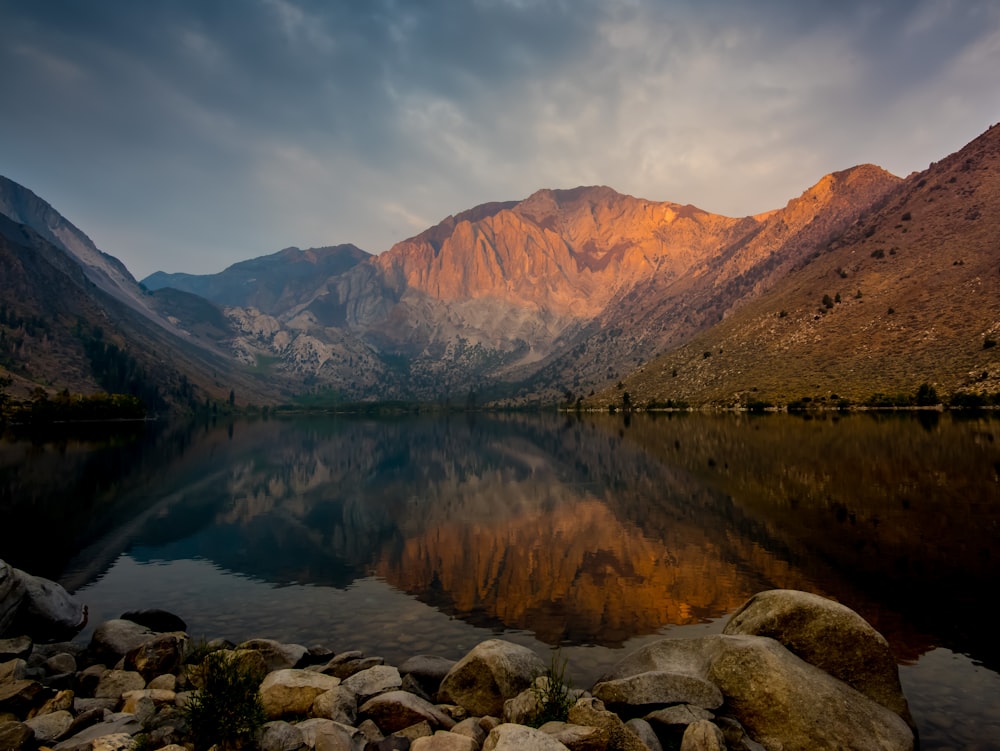 Convict Lake in California viewing mountain under white and blue sky during daytime