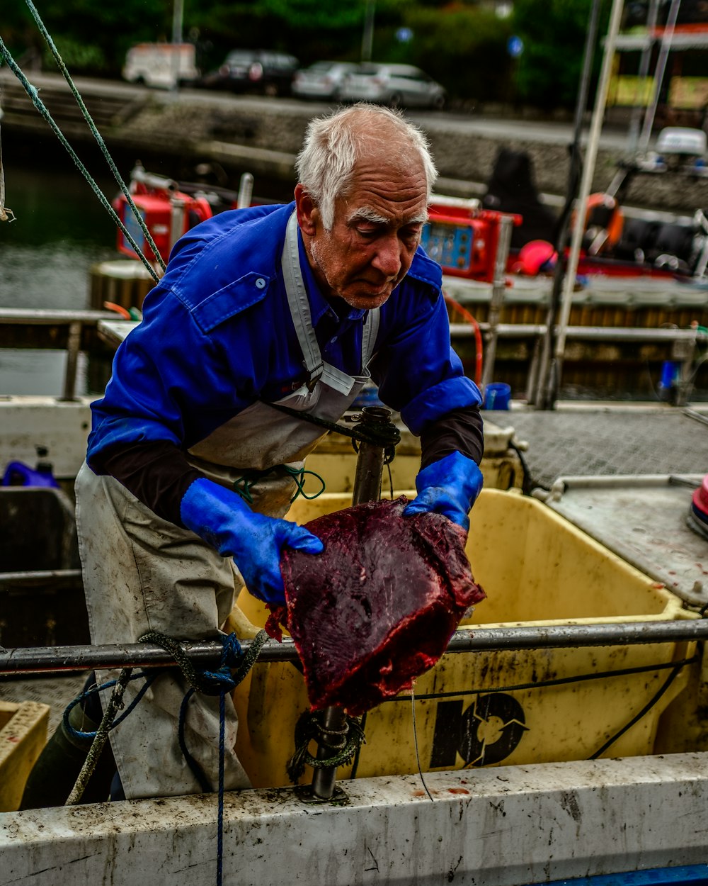 man holding meat