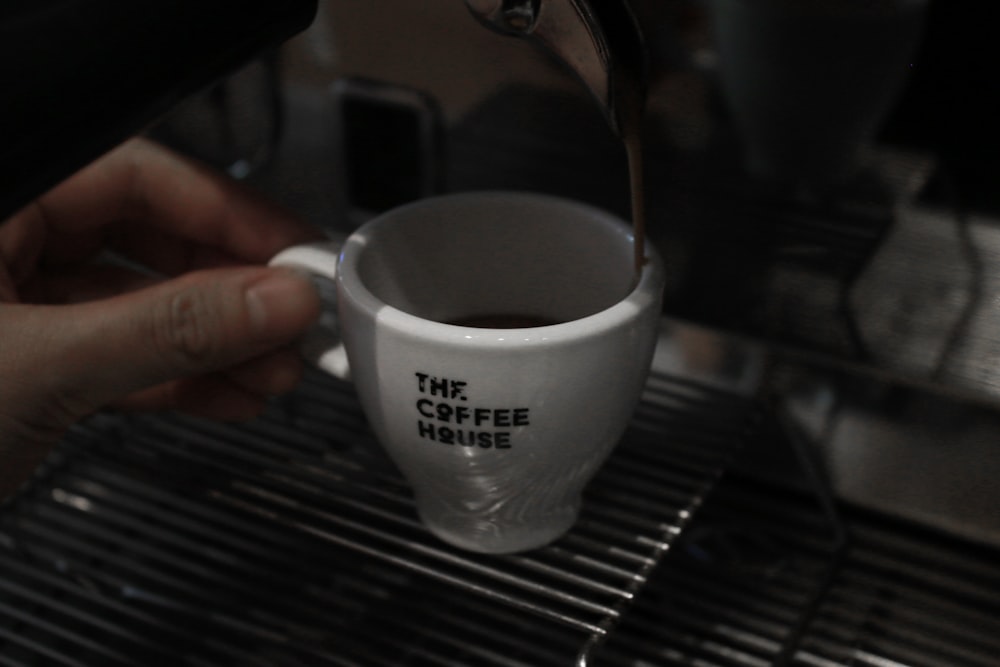 coffee in white and black The Coffee House ceramic teacup