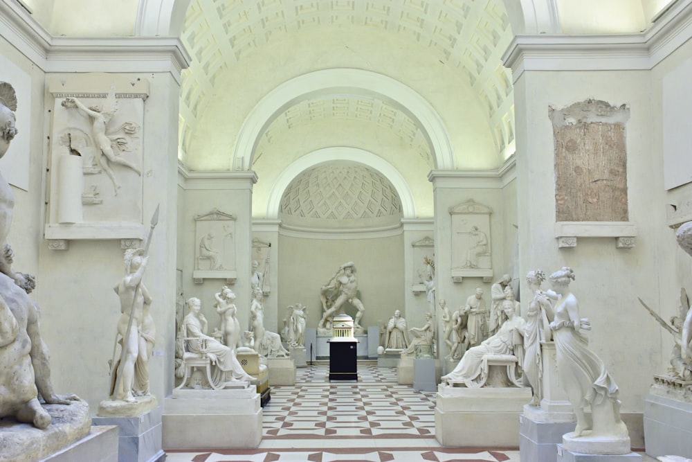 building interior with statue