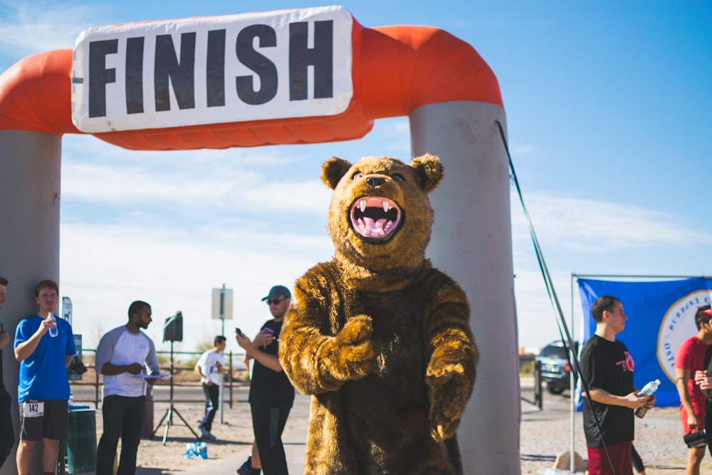 person wearing brown bear costume