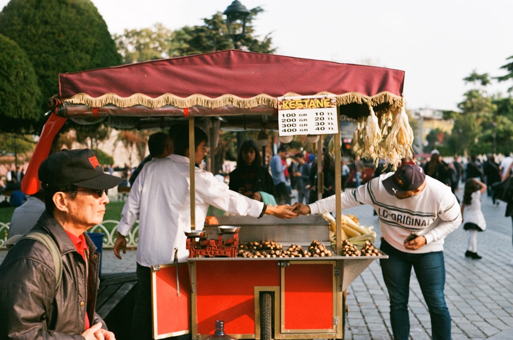 red and gray stall