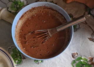 chocolate on blue bowl