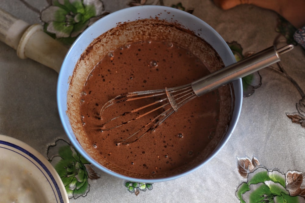 chocolate on blue bowl