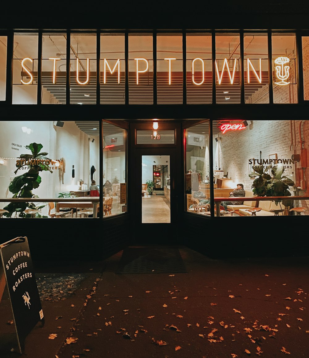 person sitting inside Stump Town cafe