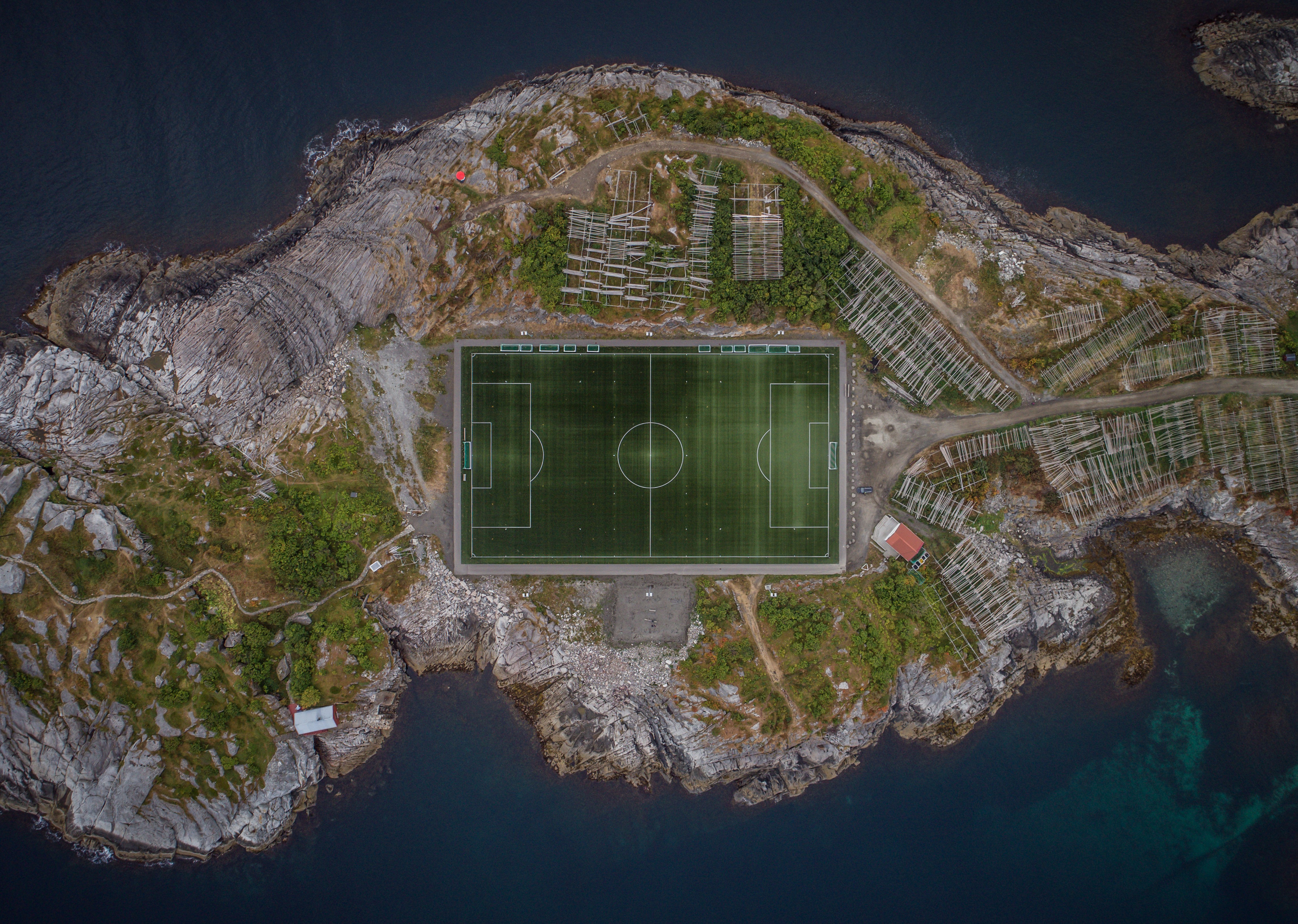 aerial photo of soccer field