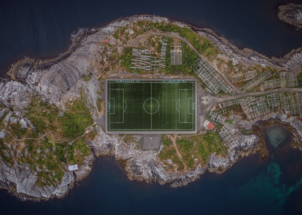 aerial photo of soccer field