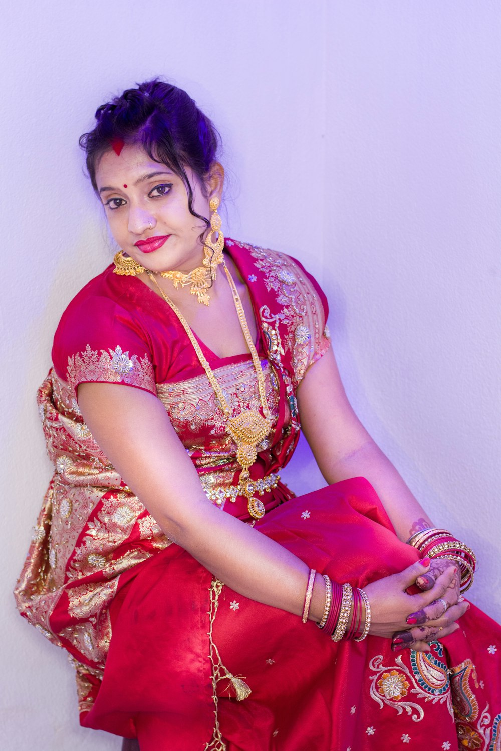 women's red and brown floral sari dress