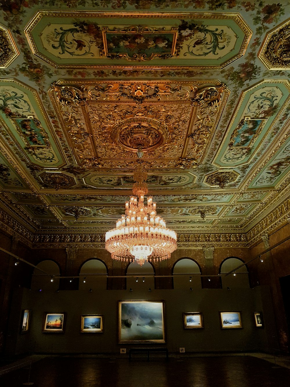 turned-on clear glass chandelier