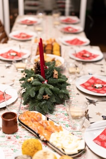 white and red ceramic plate