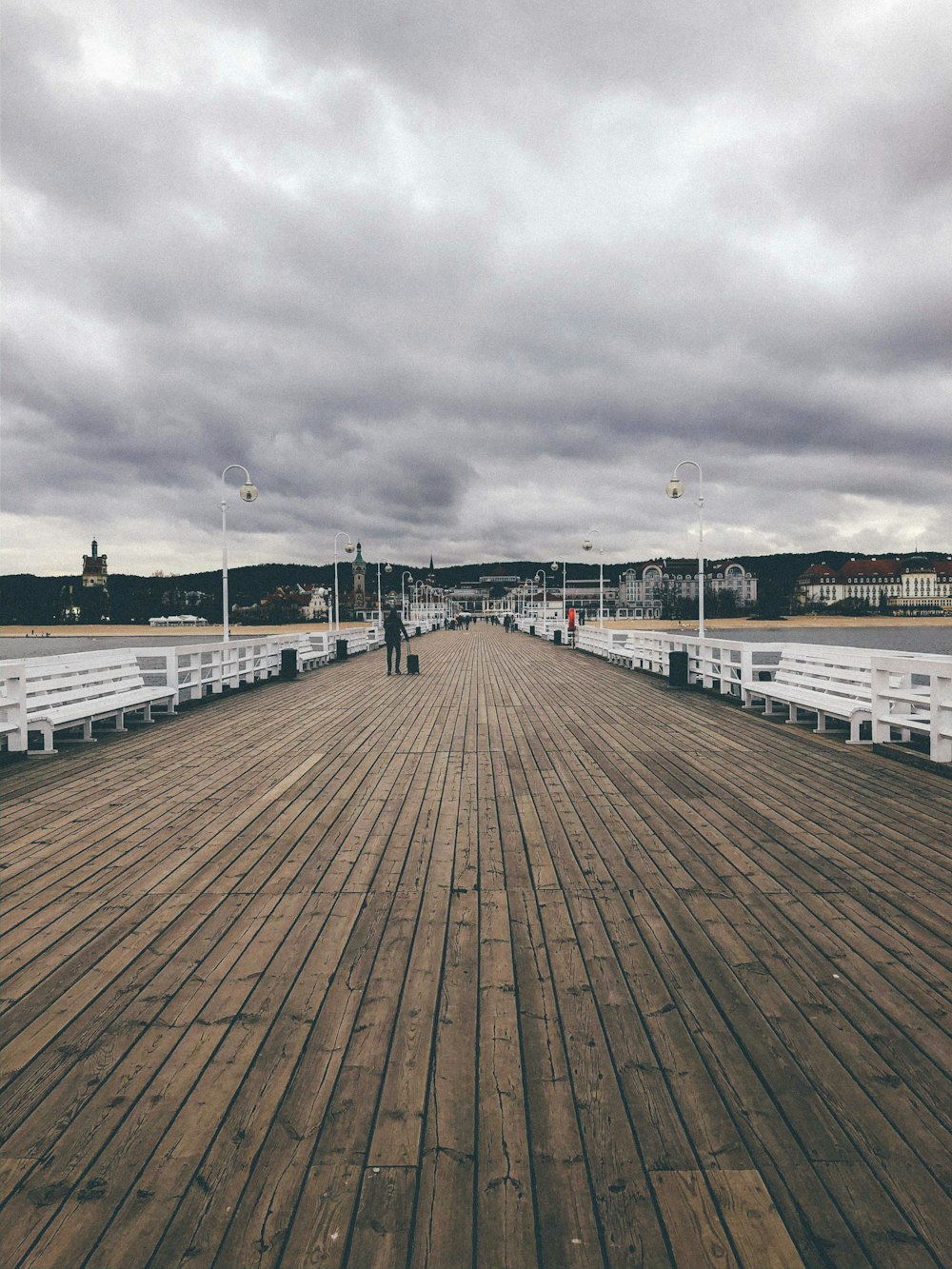 person standing on boardwalk