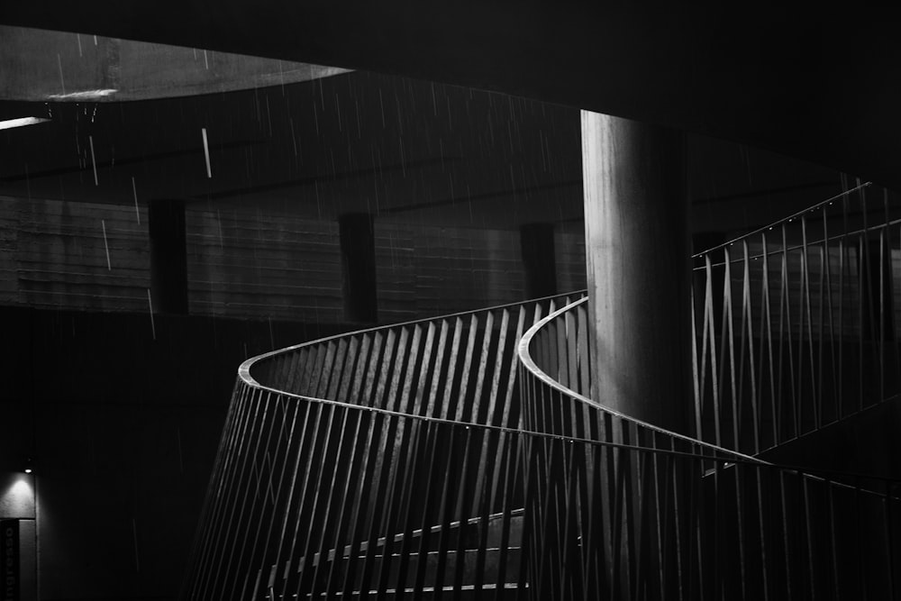 grayscale photography of stairs