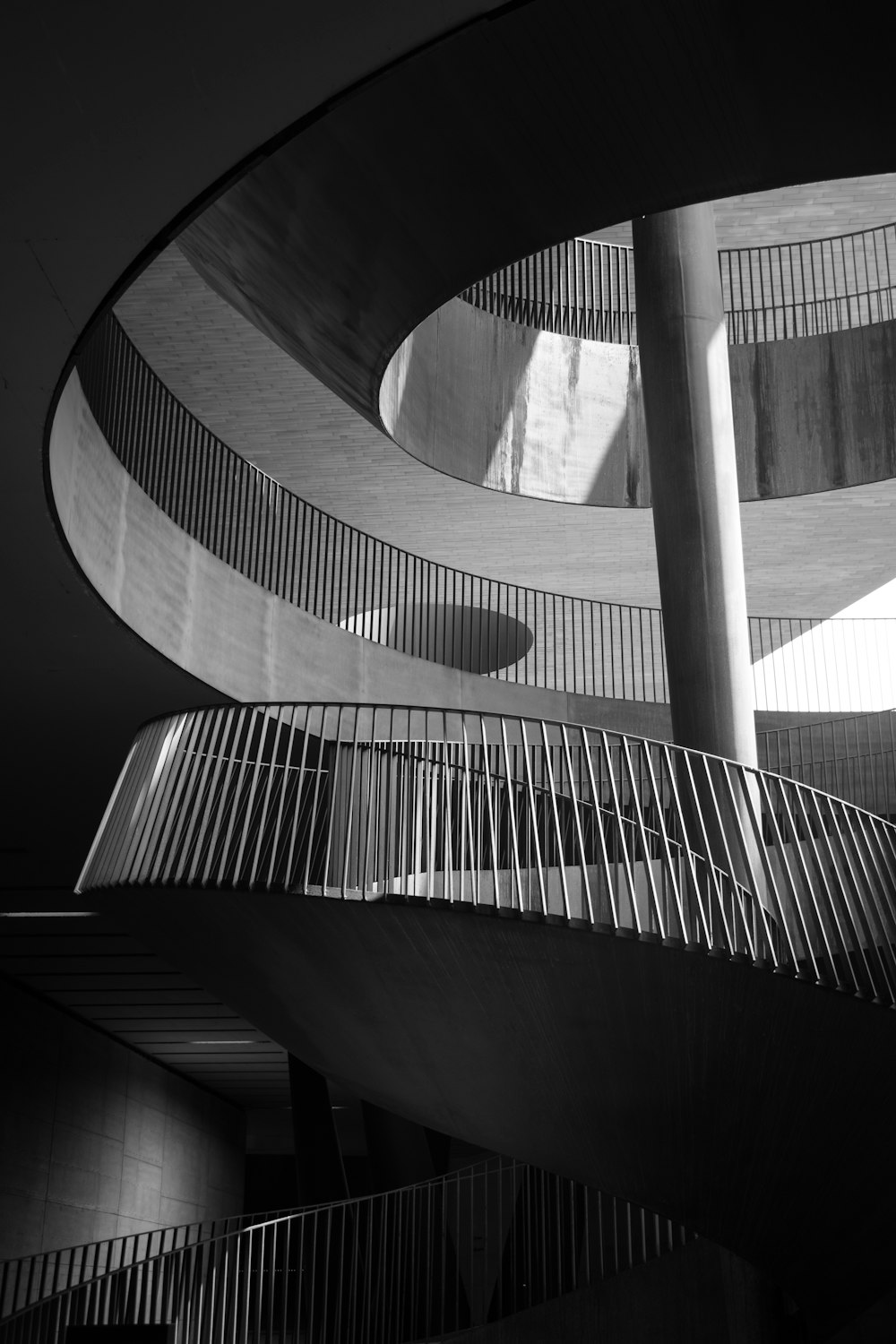 grayscale photo of stairs