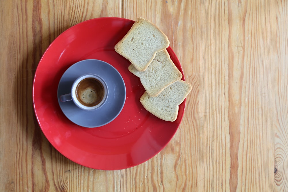 three tasty bread on red plate