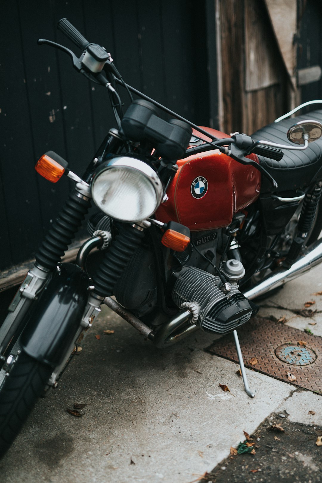 black and red BMW motorcycle