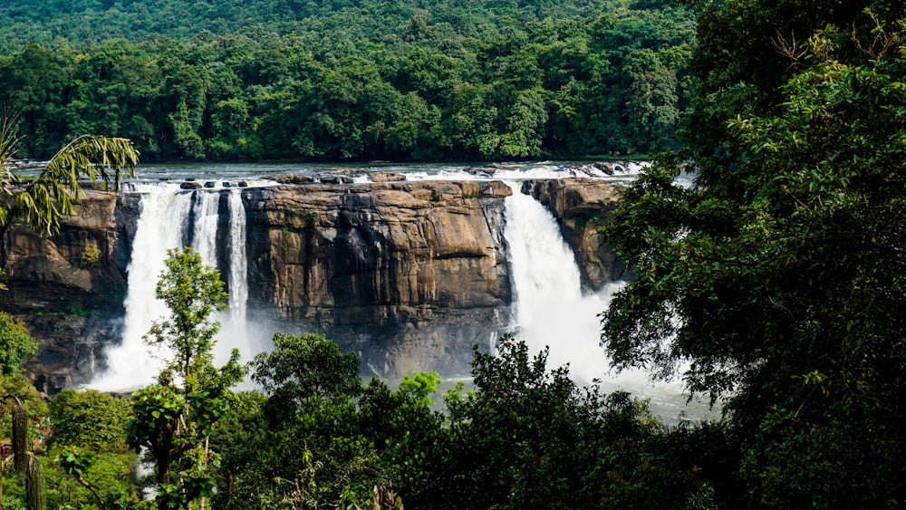 aerial photography of flowing waterfall