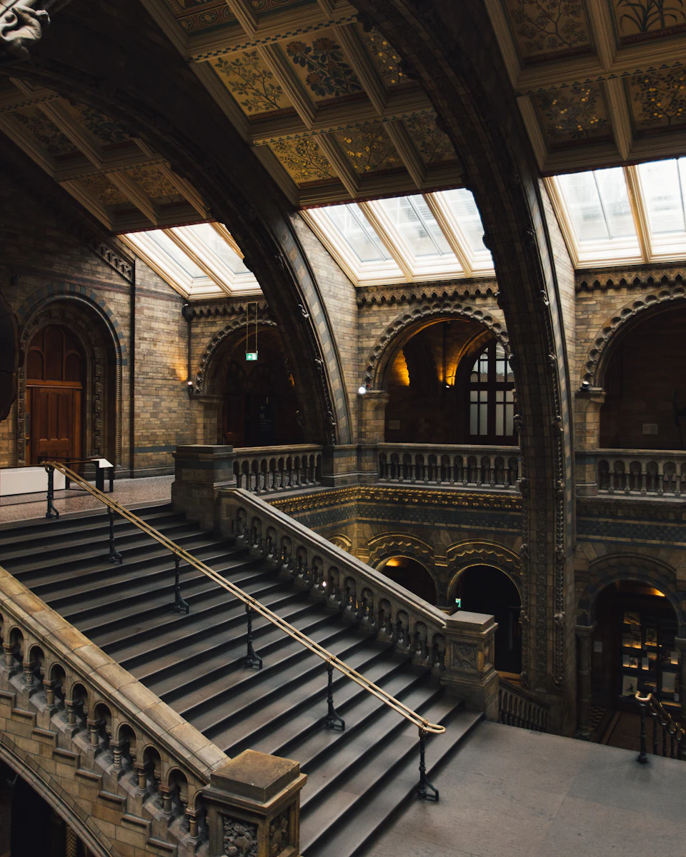Historic museum interior and stone steps
