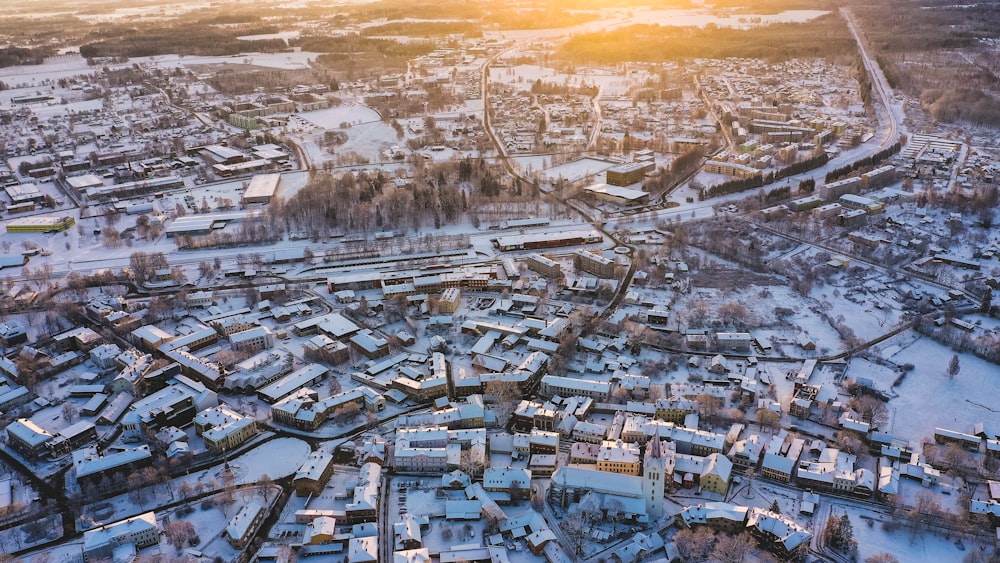 aerial photography of City covered in snow