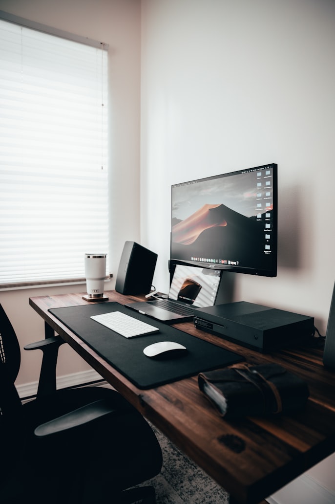 minimalist office with dark aesthetic