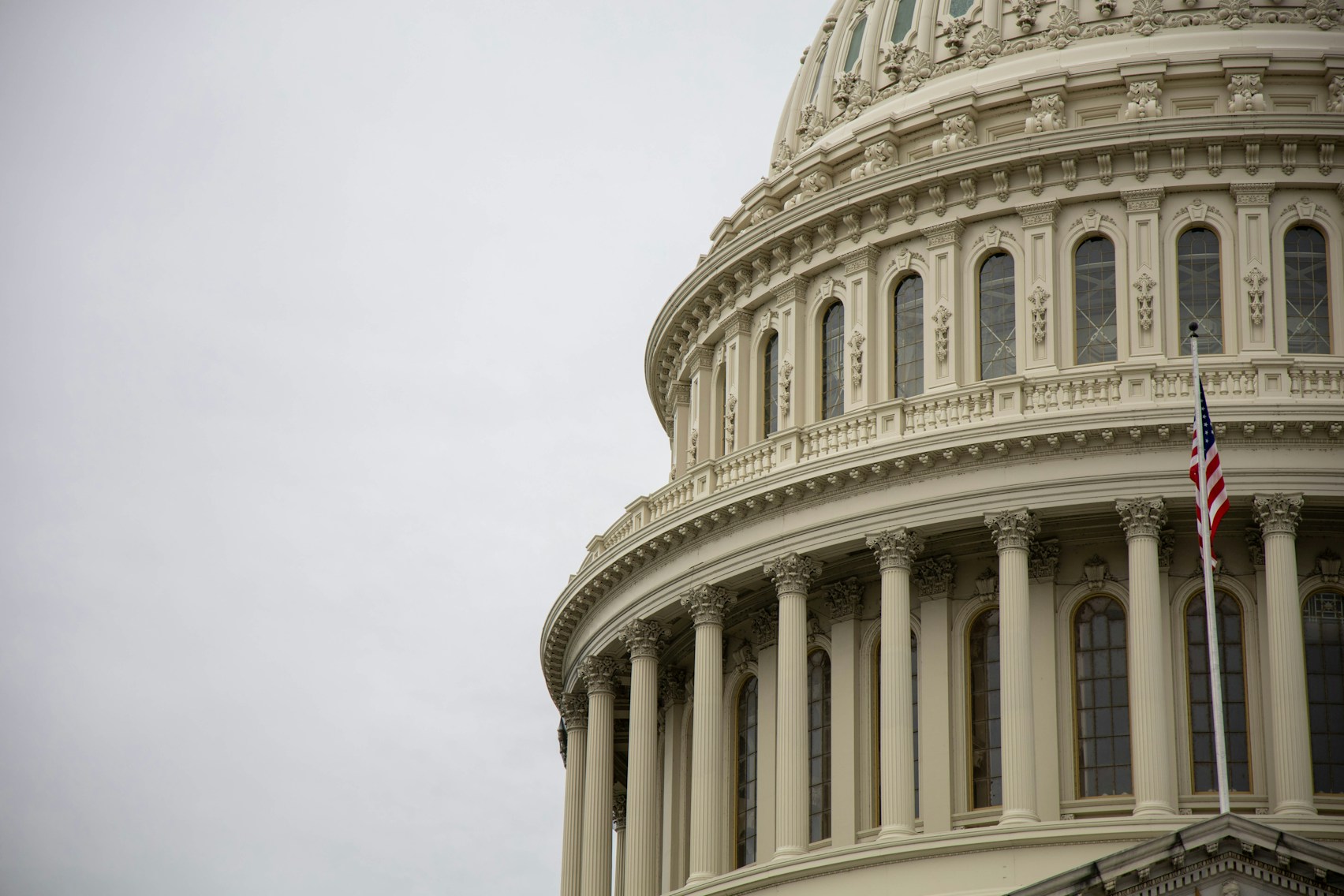 Close-up view of the United States Capitol building dome in Washington, D.C