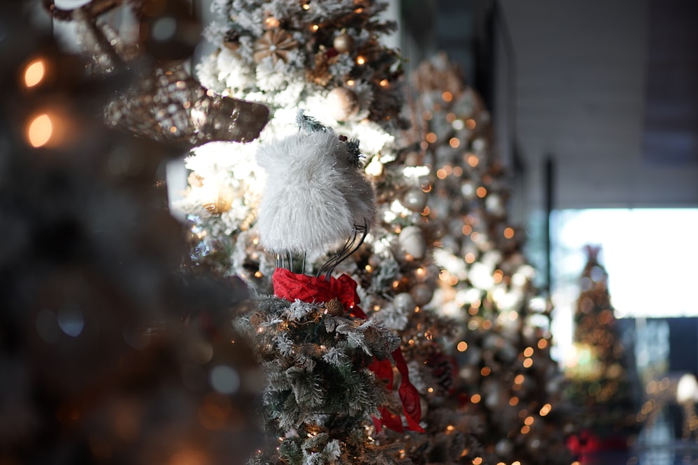 shallow focus photo of white fur hanging decor