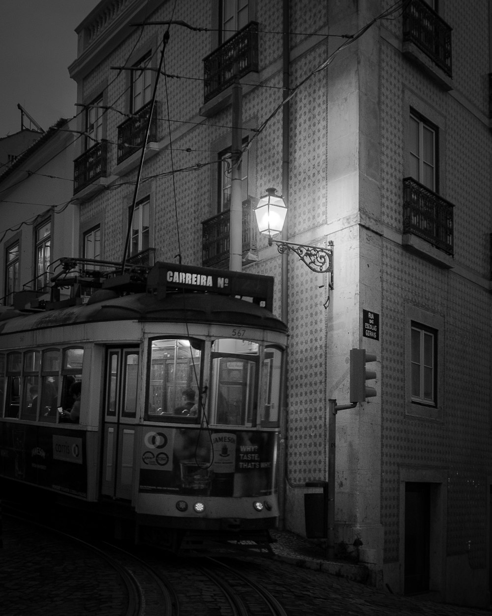 train running beside the building