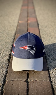 blue and white New Era New England Patriots fitted cap