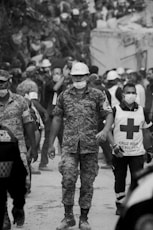 grayscale photo of military man