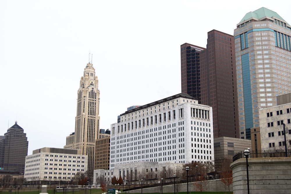 a group of tall buildings sitting next to each other