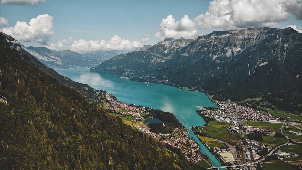 aerial photography of a city with mountain top view