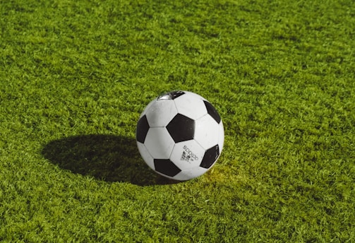 white and black soccer ball on grass field