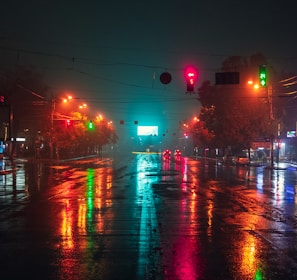 lighted street lights at night