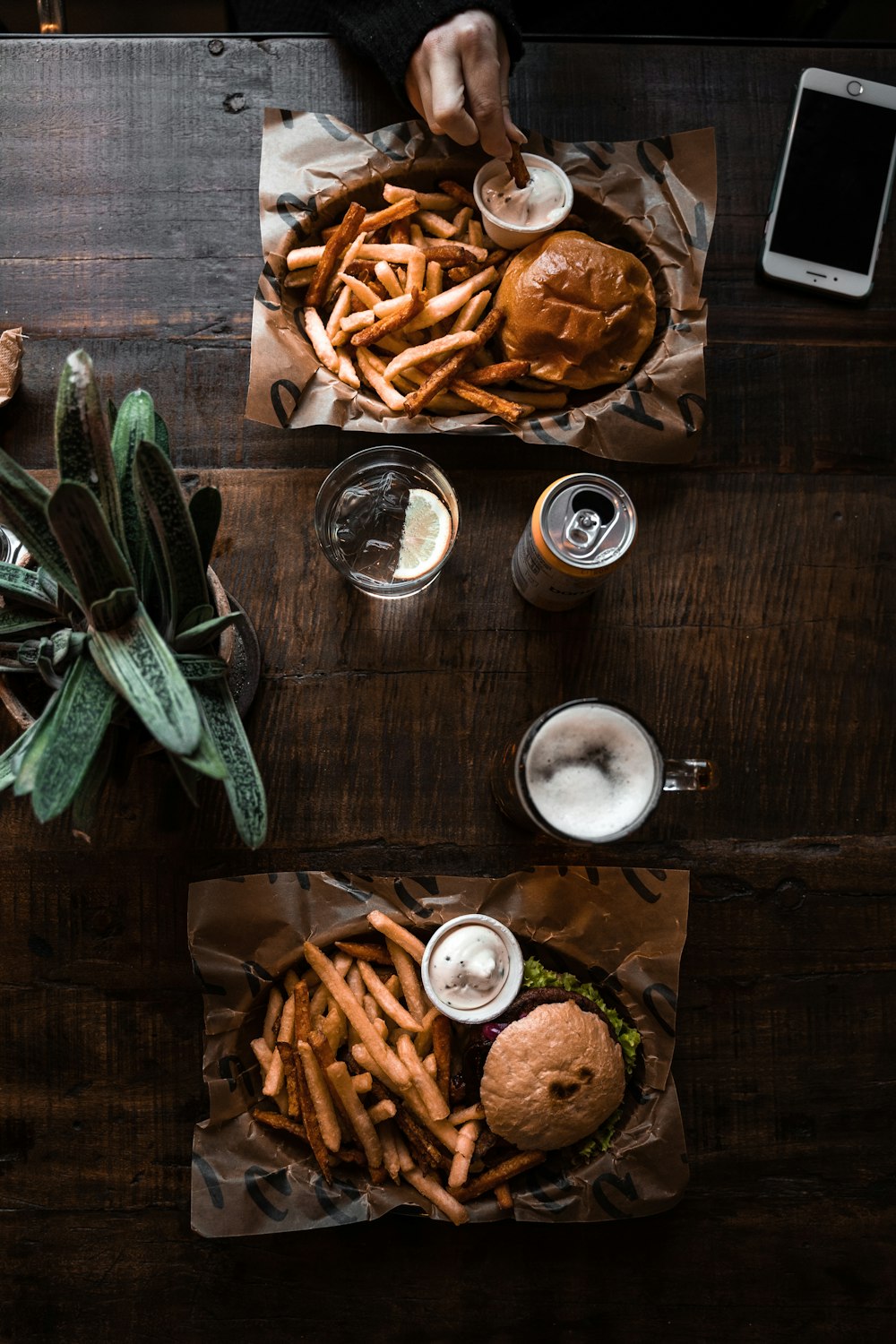 French fries with burger on plate