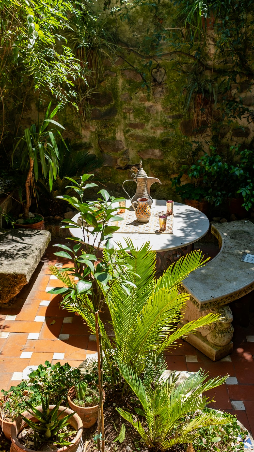 turkish tea set on outdoor table during daytime