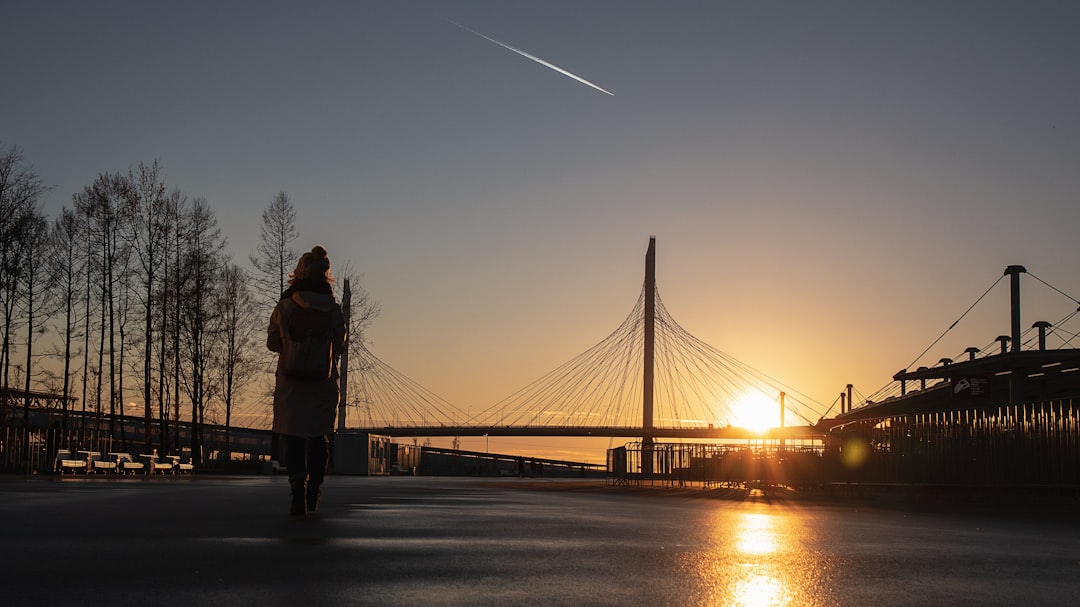 silhouette photography of person in standing position overlooking bridge