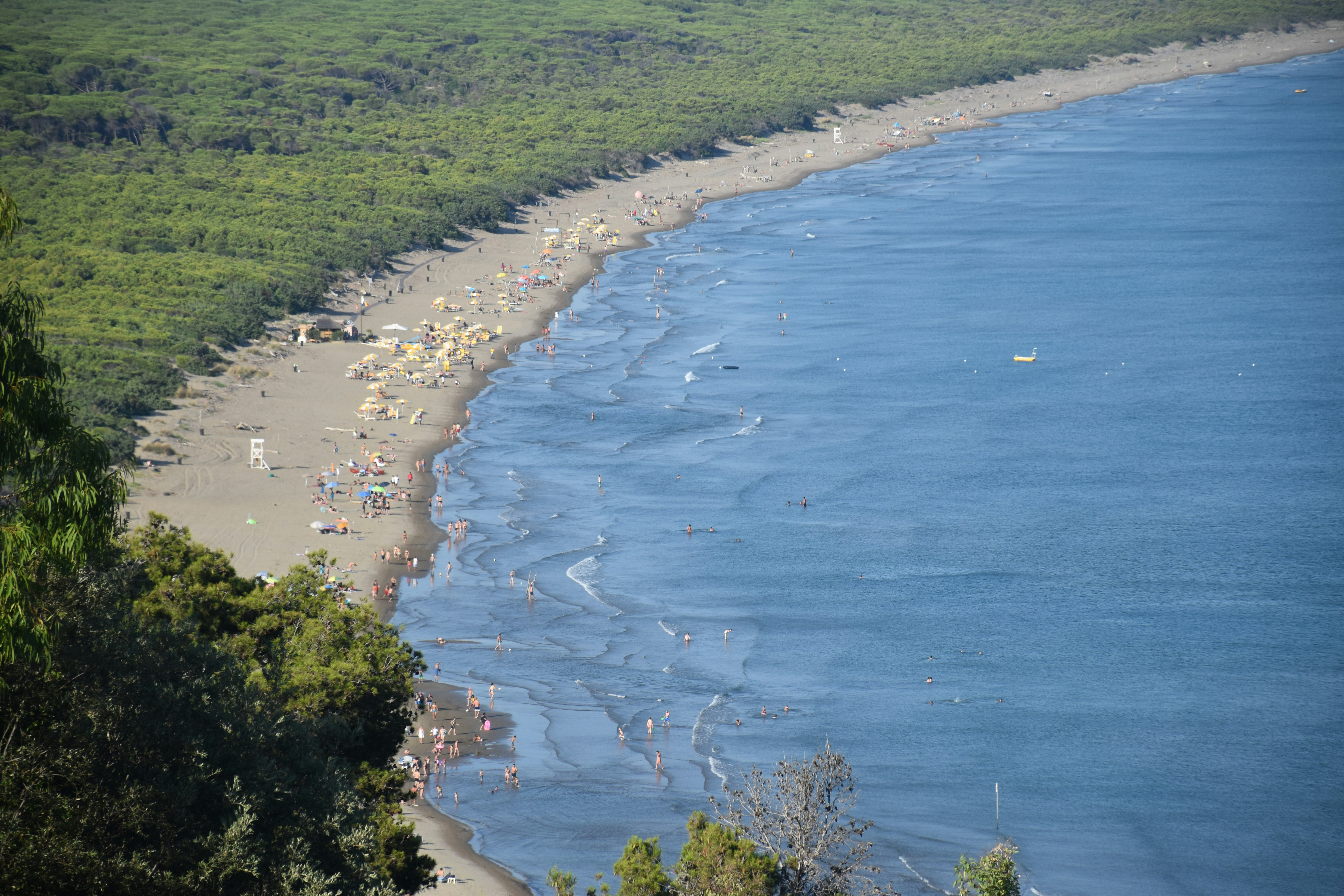 aerial photography of seashore, The Ansedonia beach as seen from Poggio Pertuso, Tuscany, Italy.