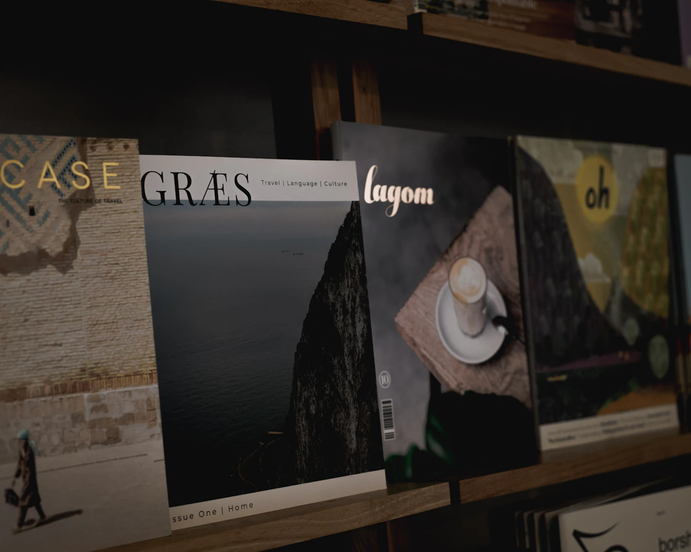 Vinyl record on brown wooden shelf