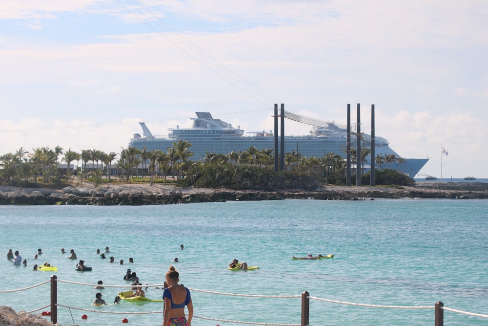 photo of gray cruise ship on deck