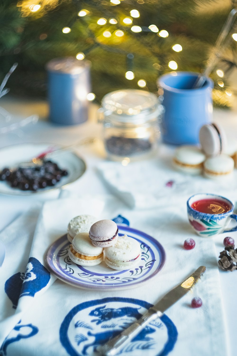 cookies on white and blue ceramic plate