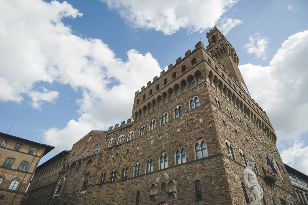 Centro Storico Florence — the Uffizi Gallery and Palazzo Vecchio tower in the historic heart of the city
