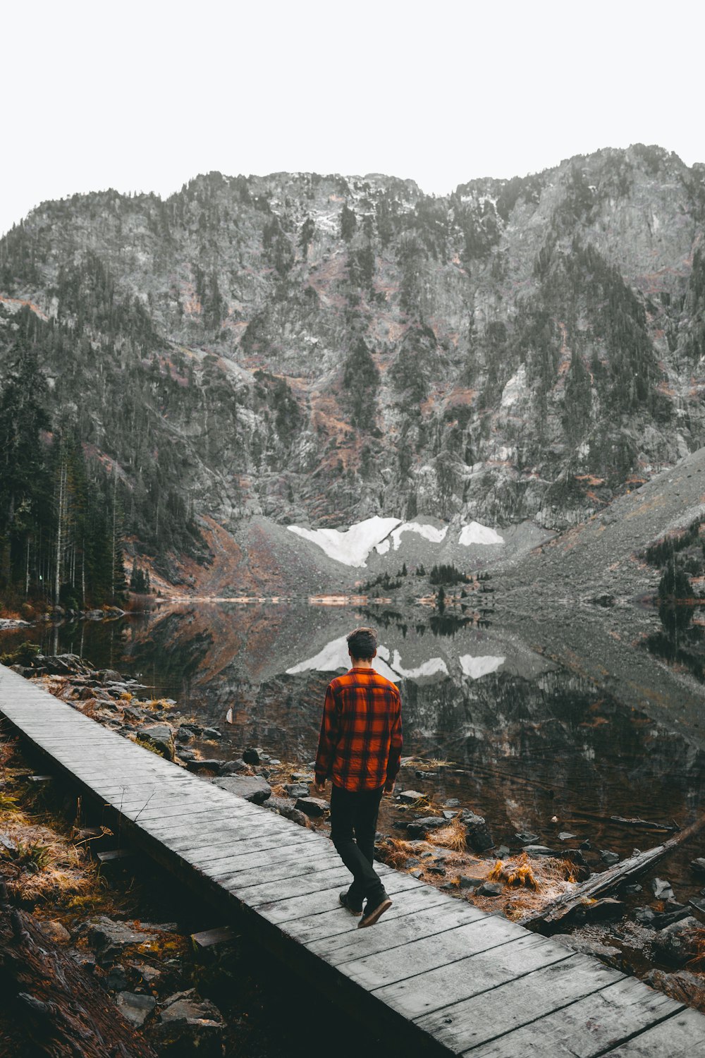 man standing on beach dock