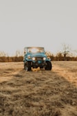 blue off-road vehicle on grass field