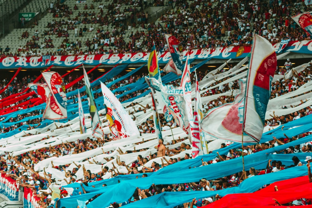 people waving the flag in the arena