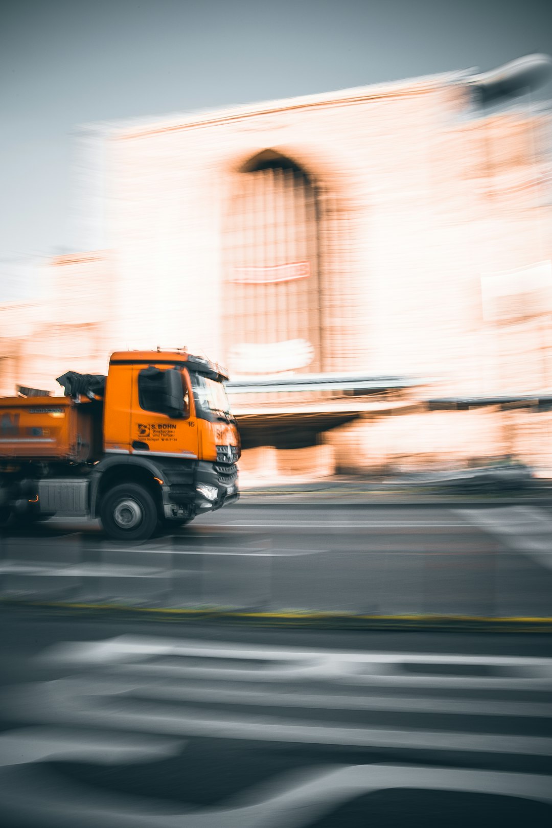 panning photography of truck