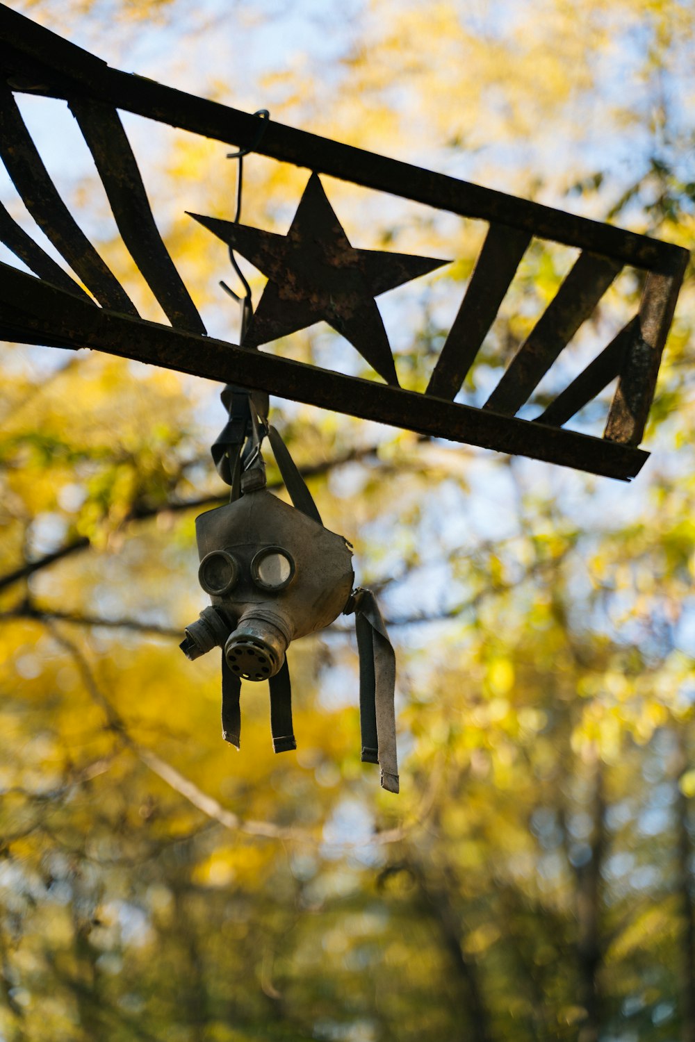 hanged gas mask