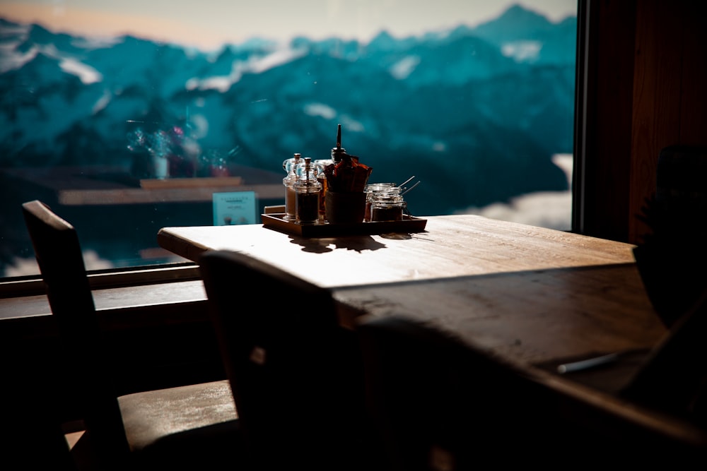 food tray on wooden table