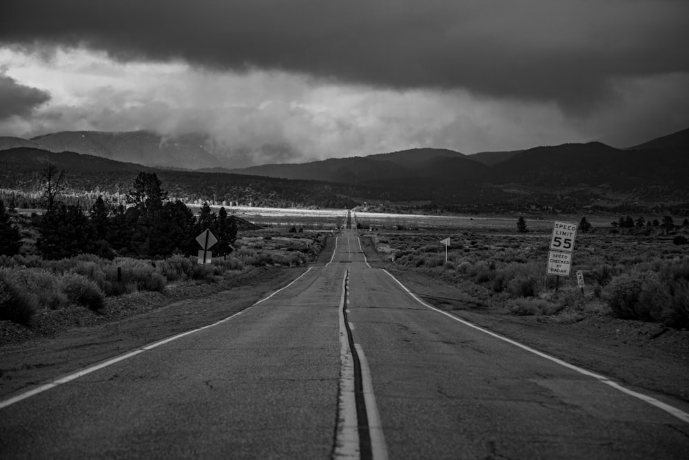 grayscale photography of road