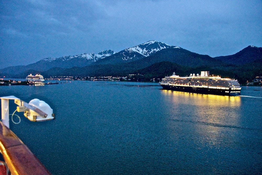 cruise ship on rippling body of water