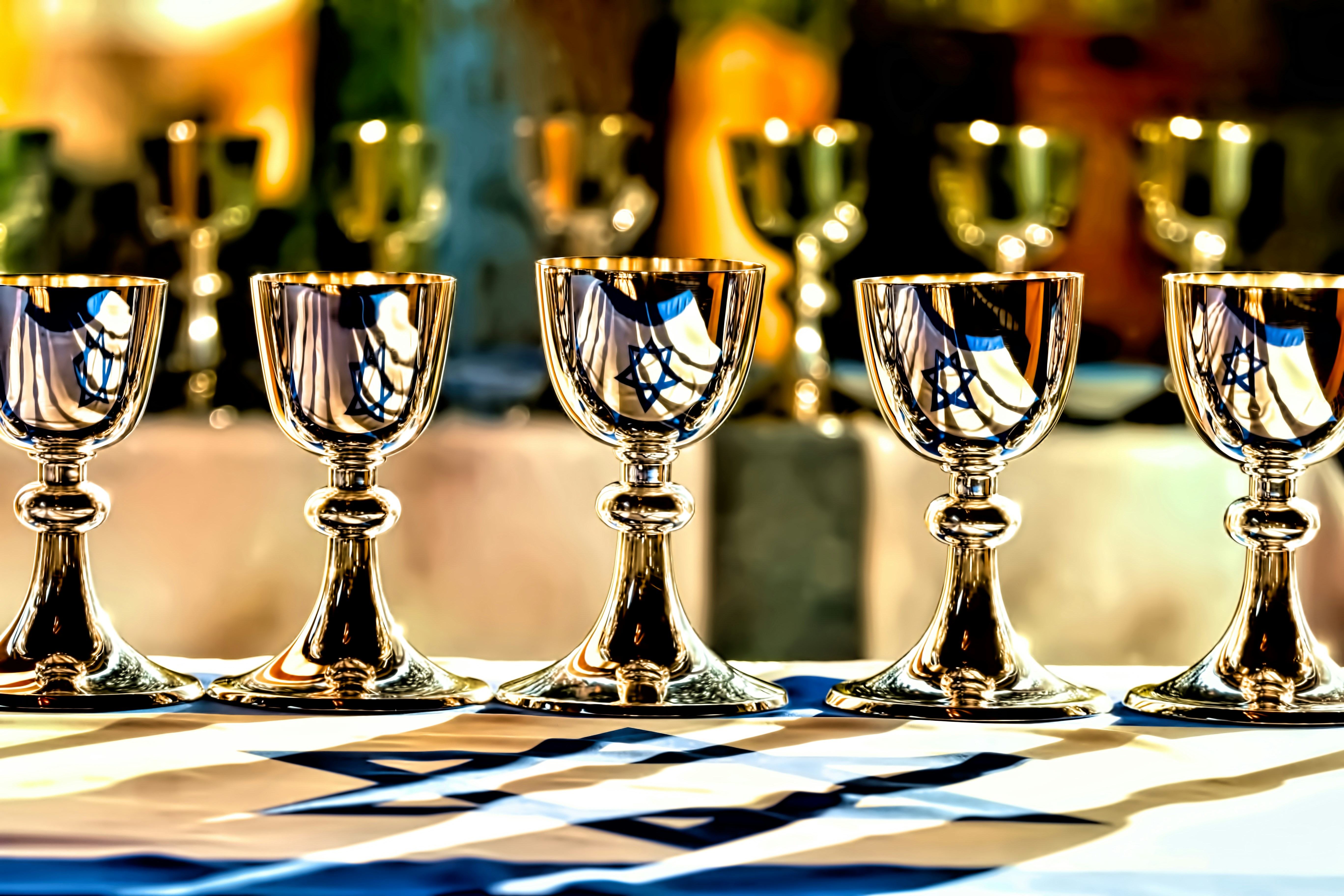 five gray stainless steel chalices